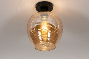 plafondlamp 30939 modern retro eigentijds klassiek art deco glas metaal zwart mat geel rond