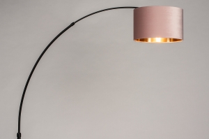 staande lamp 30952 modern retro eigentijds klassiek stof metaal zwart mat goud roze rond