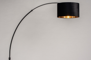 staande lamp 30955 modern eigentijds klassiek stof metaal zwart mat goud rond