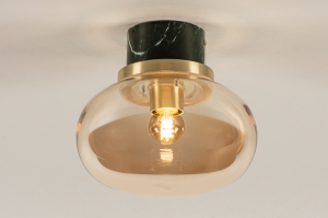 plafondlamp 30957 modern retro eigentijds klassiek art deco glas metaal groen goud bruin marmer mat messing rond