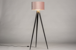 vloerlamp 30960 landelijk modern eigentijds klassiek stof metaal zwart mat roze koper rond