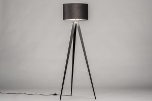 staande lamp 30961 landelijk modern klassiek eigentijds klassiek stof metaal zwart mat zilver zilver oud zilver rond