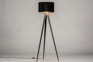 staande lamp 30963 landelijk modern eigentijds klassiek stof metaal zwart mat goud rond