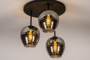 plafondlamp 30964 modern retro eigentijds klassiek art deco glas metaal zwart mat grijs rond