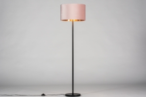 staande lamp 30967 landelijk rustiek modern eigentijds klassiek stof metaal zwart mat roze koper rond