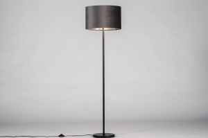 vloerlamp 30968 landelijk rustiek modern eigentijds klassiek stof metaal zwart mat grijs zilver  oud zilver rond