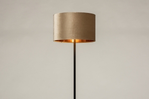 staande lamp 30969 landelijk modern eigentijds klassiek stof metaal zwart mat koper taupe rond