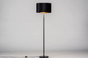 vloerlamp 30970 landelijk rustiek modern eigentijds klassiek stof metaal zwart mat goud rond