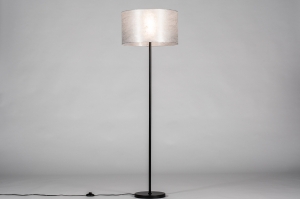 staande lamp 30971 landelijk rustiek modern eigentijds klassiek stof metaal zwart mat zilver zilver oud zilver rond