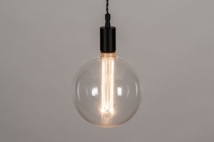 Pendelleuchte 30973 Industrielook laendlich modern Retro Glas klares Glas Metall schwarz matt rund