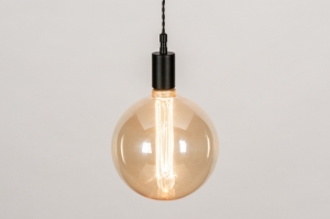 Pendelleuchte 30976 Industrielook modern Retro zeitgemaess klassisch Glas zart gelb Metall schwarz matt rund
