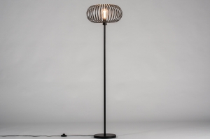 vloerlamp 30983 industrieel modern stoer raw retro metaal zwart mat rond