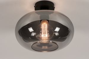 plafondlamp 31002 modern eigentijds klassiek glas metaal zwart mat grijs rond