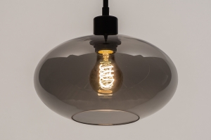 hanglamp 31004 modern retro eigentijds klassiek glas metaal zwart mat grijs rond