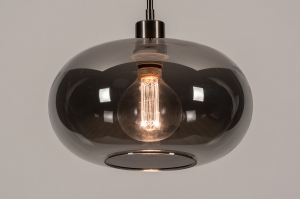 hanglamp 31005 modern retro eigentijds klassiek glas staal rvs metaal grijs staalgrijs rond