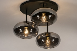 plafondlamp 31037 modern retro eigentijds klassiek glas metaal zwart mat grijs rond