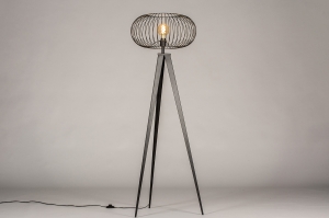 staande lamp 31046 industrie look landelijk rustiek modern metaal zwart mat rond