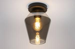 plafondlamp 31051 modern retro eigentijds klassiek glas metaal zwart mat grijs rond