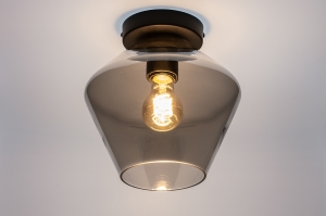 plafondlamp 31052 landelijk modern retro eigentijds klassiek glas metaal zwart mat grijs rond