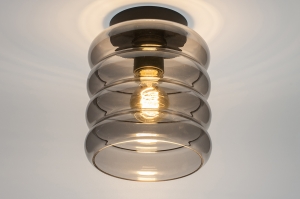 plafondlamp 31053 modern retro eigentijds klassiek glas metaal zwart mat grijs rond