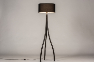 vloerlamp 31056 design modern eigentijds klassiek hout stof zwart mat rond
