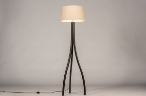 vloerlamp 31058 landelijk modern hout stof zwart mat beige zand rond