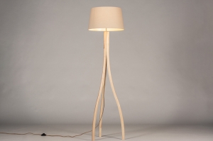 vloerlamp 31059 landelijk modern hout licht hout stof beige hout zand rond