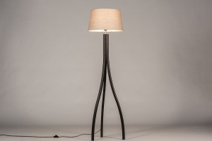 vloerlamp 31060 landelijk modern eigentijds klassiek hout stof zwart mat taupe rond