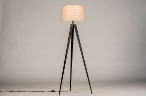 staande lamp 31062 design modern stof metaal zwart taupe rond