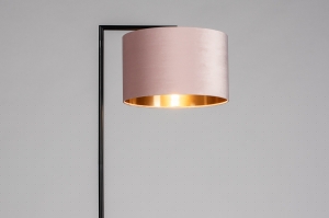 vloerlamp 31084 landelijk modern eigentijds klassiek stof metaal zwart mat roze roodkoper rond rechthoekig