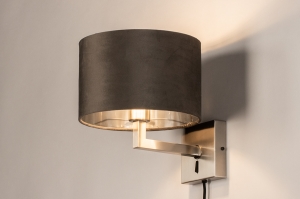 wandlamp 31107 landelijk modern eigentijds klassiek staal rvs stof metaal grijs zilver  oud zilver staalgrijs rond vierkant