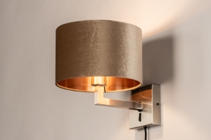 wandlamp 31108 landelijk modern eigentijds klassiek staal rvs stof metaal koper staalgrijs taupe rond vierkant