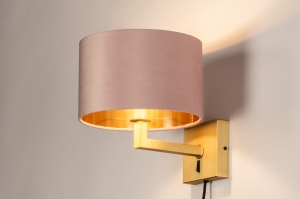 wandlamp 31113 modern klassiek eigentijds klassiek messing stof metaal goud roze messing rond vierkant