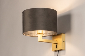 wandlamp 31114 landelijk modern klassiek eigentijds klassiek messing stof metaal grijs goud zilver  oud zilver messing rond vierkant