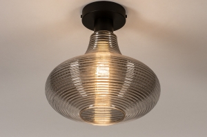 plafondlamp 31120 modern retro eigentijds klassiek glas metaal zwart mat grijs rond