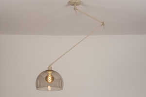 hanglamp 31137 modern retro glas kunststof metaal grijs bruin beige zand rond