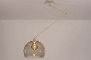 hanglamp 31138 modern retro glas kunststof metaal grijs bruin beige zand rond