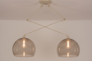 hanglamp 31144 modern retro glas kunststof metaal bruin beige zand rond