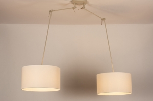 hanglamp 31145 landelijk modern eigentijds klassiek stof metaal wit mat beige zand rond