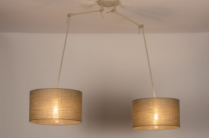 hanglamp 31146 landelijk modern eigentijds klassiek stof metaal beige taupe zand rond