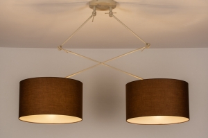 hanglamp 31147 landelijk modern eigentijds klassiek stof metaal bruin beige zand rond