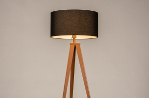 vloerlamp 31166 design modern eigentijds klassiek stof metaal zwart bruin rond