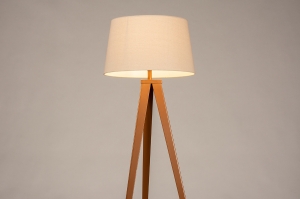 staande lamp 31170 landelijk modern eigentijds klassiek stof metaal bruin beige rond