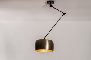 hanglamp 31175 modern eigentijds klassiek messing geschuurd metaal zwart mat goud messing rond