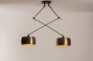 hanglamp 31181 modern eigentijds klassiek messing geschuurd metaal zwart mat goud messing rond