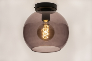 plafondlamp 31183 sale modern retro eigentijds klassiek glas metaal zwart mat grijs rond
