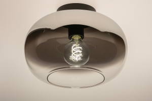 plafondlamp 31186 modern retro eigentijds klassiek glas metaal zwart mat grijs rond