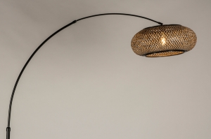 vloerlamp 31211 modern retro metaal riet zwart mat naturel rond