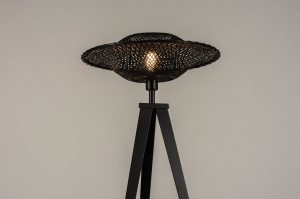 staande lamp 31215 modern metaal riet zwart mat rond