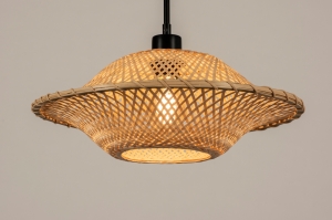 hanglamp 31217 landelijk modern metaal riet zwart mat bruin naturel rond